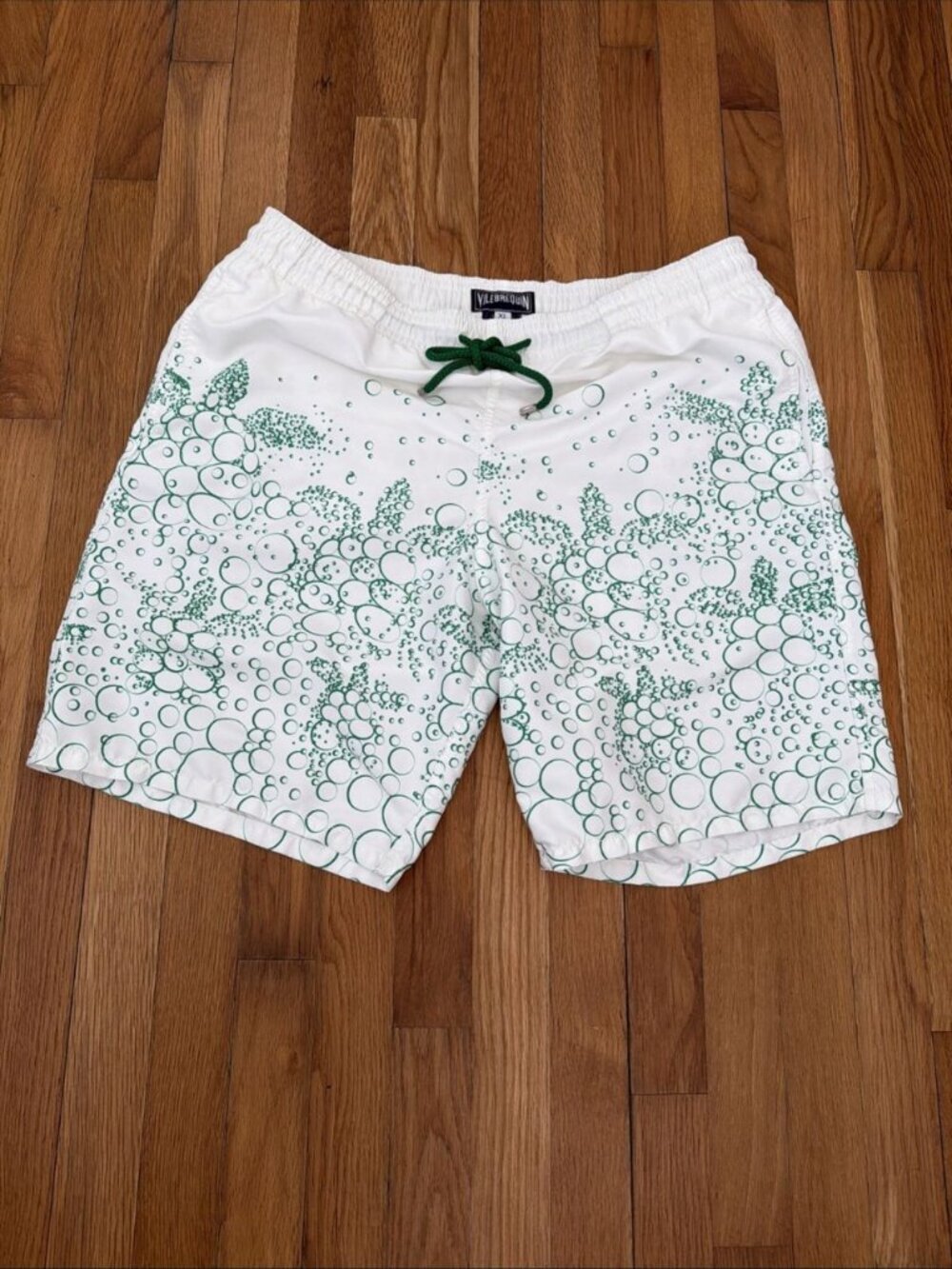 Vilebrequin Swim Shorts Men's White Green Bubbles Turtles Size XL (B21)